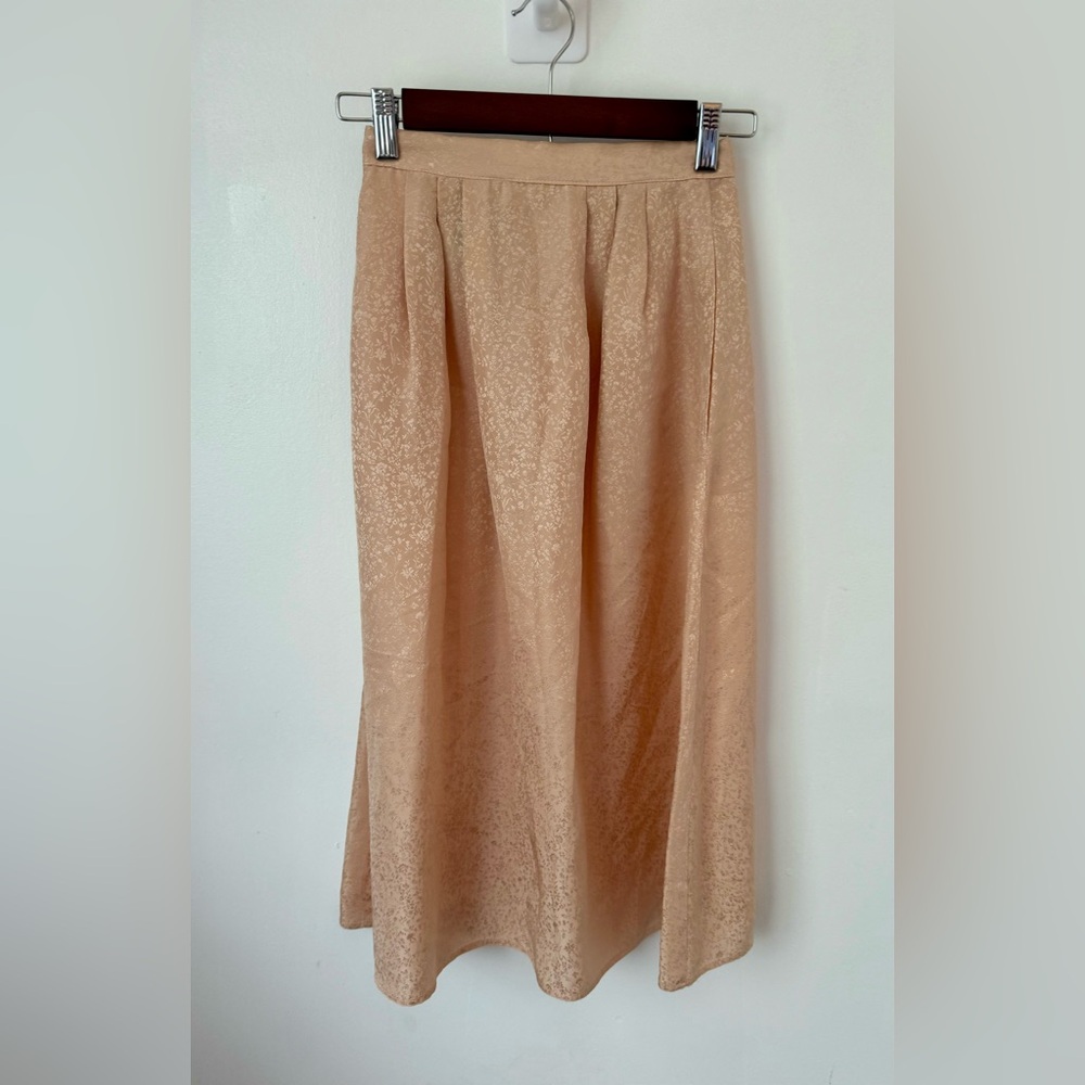 Jessica McClintock Vintage Pink Silk Full Midi Skirt Floral Slip Skirt Size 4
